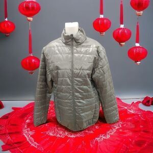 WOMEN'S GRAY WEST LOOP PACKABLE LONG SLEEVE LIGHT WEIGHT QUILTED PUFFER JACKET.